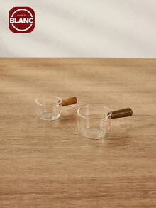 Glass Small Milk Cup & Mini Milk Jug & Japanese Style Coffee Cup With Wooden Handle & Milk Pitcher With Spout For Steak Sauce - Clear - View 2