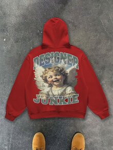 Designer  Hoodie With Cherub Graphic Men's Hoodies, Printed Hoodies, Unisex Hoodies And Casual Hooded Sweatshirts. Featuring A Casual Style Design And Comfortable Fit - Simply Fantastic! Such Lovely Printed Hoodies, Vintage-Style Hoodies (250g Polyester Fiber), Graphic Hoodies, Unisex Y2K-Style Hooded Sweatshirts - 紅色 - 查看 1