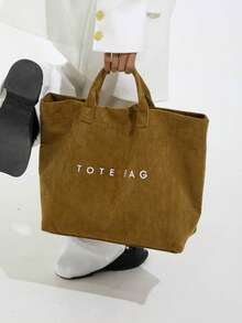 Fashionable College Style Large Capacity Tote Bag - Lightweight PVC And Kraft Paper Material, Hook And Loop Closure, Stylish Choice For Women - Brown - View 7