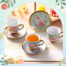 Set Of 12 Tea Cups And Saucers Tea Party Decorations Floral Porcelain 5.4 Oz British Women Birthday Party, And Mother's Day - 經典風格 + 6 - 查看 2