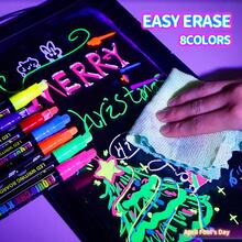 8 Colores Marcadores Fluorescentes, Marcadores de Tiza Líquida para Pizarras - Bolígrafos Marcadores de Color Intenso Borrables para Pizarras Blancas, Vibrantes, Borrables, Marcadores para Pizarras, Letreros, Ventanas, Pizarras, Vidrio, Marcadores Borrables para Ventanas de Coches