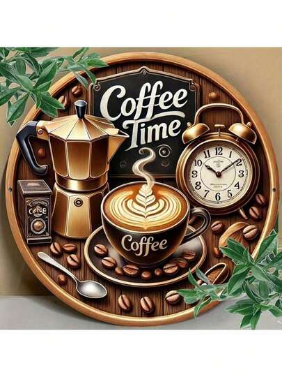 1pc. 87 X. 87 Inch Metal Coffee Decorative Wall Sign (20 X 20), 2D Round Metal Plaque, Suitable Farmhouse, Restaurant, Garden, Bar, Cafe, Gym, Craftsman Workshop, Metal Art, Random Style Indoor/Outdoor Decor,Home Decor ,Room Decor,Wall Decor
