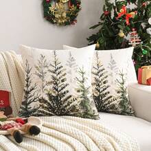 1pc Solid Color Unfilled Pillowcase, Christmas Print Linen Pillowcase, Suitable For Living Room And Home Use - White - View 2