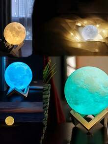1pc 3D Lunar Bedlight, LED Lunar Children's Night Light, Battery Powered, 3D Printed With Bracket Lunar Light, Bedroom Bedlight, Suitable For Indoor, Bedroom, Living Room, Room, Office - Multicolor - View 10