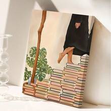 1 pieza Pintura en lienzo de estilo artístico decorativo, minimalista moderno con bailarina en forma de pila de libros, adecuado para sala de estar, dormitorio, oficina en casa, comedor y otros espacios, póster de tema de moda para decoración interior, regalo ideal para decoración del hogar, arte de pared en lienzo, póster de habitación, decoración del hogar, estética de decoración de habitación, suministros de decoración de habitación. Decoración de habitación, marco opcional - Multicolor - Ver 7