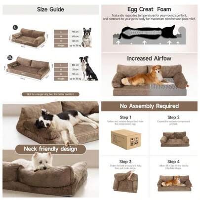 Orthopedic Dog Sofa Bed Large - Waterproof Dog Couch Bed, Anti Anxiety Plush Cover Puppies, 105x70x30cm XL