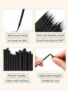 1000/500/100pcs Disposable Eyelash Brushes, Eyelash Extension Cleaning Brushes, Disposable Eyelash Applicator Wands, Soft Flocked Eyelash Care Cotton Swabs, Disposable Daily Cleaning Swabs, Suitable For Eyelash Extension, Eyelash Cleaning, Glue Residue Removal, Makeup Use, Mascara Removal And Eyebrow Grooming, Professional Eyelash Extension Cleaning Tools, Essential Makeup Tools For Home/Salon Use - Black - View 3