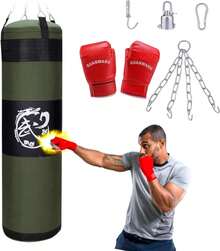 Saco de Entrenamiento,150 Saco de Boxeo Profesional,Premium PU Saco de Boxeo de 5 Piezas con Ganchos y Cadena de Acero Inoxidable,Guantes de Boxeo,para Boxeadores en Gimnasio,Lucha. - 1 - Ver 8