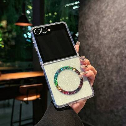 Clear Glitter Magnetic For Galaxy ZFlip7 Case, Clear Crystal Glitter Bling Phone Case [Compatible With MagSafe], Shockproof Sparkly Cute Women Girls Cover For Z Flip 6