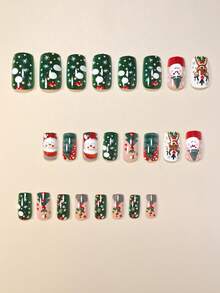 Expresa tu amor con 24 uñas postizas de Navidad de forma cuadrada mediana, elegantes y lindas con diseños de Papá Noel, renos marrones, muñecos de nieve blancos, árboles de Navidad multicolores, nubes blancas y copos de nieve. Incluye un salón de uñas con 1 pieza de gel de gelatina y 1 lima. Envío aleatorio de gel de gelatina.