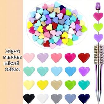 20 piezas de cuentas con forma de corazón para enfocar, cuentas de silicona con forma de corazón para hacer llaveros, bolígrafos y pulseras, cuentas de silicona para enfocar para manualidades
