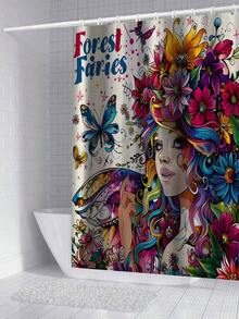 1/3/4 Stücke "Waldfeenhafte" künstlerische wasserdichte Duschvorhang-Set, Vintage Blumen- & Schmetterlingsmuster, Digitaldruck, Polyestermaterial, wasserdichter Duschvorhang, ohne Bohren erforderlich, Badezimmer-Raumteiler, Duschvorhang-Set beinhaltet U-förmige Matte, rutschfeste Badezimmermatte, Toilettenmatte und Badezimmer-Accessoires, geeignet für Heimdekoration, Feiertage, tägliche Dekoration, Weihnachtsdekoration, Badezimmerdekoration, Duschdekor, ein ideales Geschenk