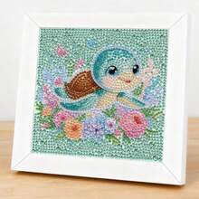 一套可爱海龟DIY钻石画套装（含画框），创意海洋动物钻石艺术工艺礼品套装，卡通5D钻石画套装，包含花朵、蝴蝶和海龟，适合初学者的家庭亲子活动，全圆钻宝石艺术装饰，适用于客厅、卧室、办公桌，是万圣节、圣诞节、生日和派对礼物的完美之选。