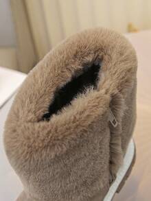 女童时尚可爱高筒人造毛皮雪地靴，柔软舒适保暖 - 卡其色 - 查看 6