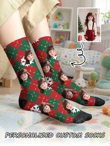 1 Pair Of Customized Face Children's Mid Tube Socks, Put Any Face On Socks,Boy And Girl, Personalized Socks For With Photos, Interesting Customized Picture Pairs With Medium To Long Socks, Suitable For Valentine's Day, Birthdays, Gift Giving, And Other Occasions,Personalized, Fun