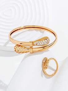 Khối Zirconia  Trang trí Vòng cửa tay áo & Nhẫn - Vàng - Xem 5