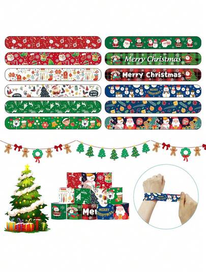 36 sztuk – bransoletki na imprezę świąteczną z motywem Świętego Mikołaja, renifera, piernikowego chłopca i innymi świątecznymi wzorami. Te 12 wzorów bransoletek idealnie sprawdzą się jako dodatek do skarpet świątecznych, upominki na przyjęcia, prezenty na baby shower lub jako wypełnienie torebek prezentowych. Karnawałowy upominek, który pokochają zarówno chłopcy, jak i dziewczynki!