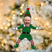 Enfeite personalizado com rosto de família de elfos engraçados - Enfeite de foto em acrílico personalizado