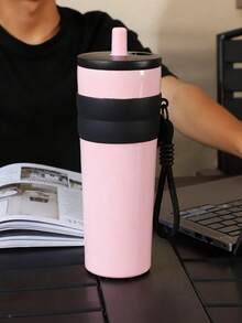 1 件 24 盎司可爱真空隔热不锈钢水瓶，配有优雅背带（无配件），便携式户外，大容量双层隔热防漏带盖玻璃杯，适合露营、骑行、办公室和家庭，四季皆宜，完美的礼物 - 彩色 - 查看 16