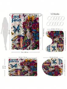 1/3/4 Stücke "Waldfeenhafte" künstlerische wasserdichte Duschvorhang-Set, Vintage Blumen- & Schmetterlingsmuster, Digitaldruck, Polyestermaterial, wasserdichter Duschvorhang, ohne Bohren erforderlich, Badezimmer-Raumteiler, Duschvorhang-Set beinhaltet U-förmige Matte, rutschfeste Badezimmermatte, Toilettenmatte und Badezimmer-Accessoires, geeignet für Heimdekoration, Feiertage, tägliche Dekoration, Weihnachtsdekoration, Badezimmerdekoration, Duschdekor, ein ideales Geschenk