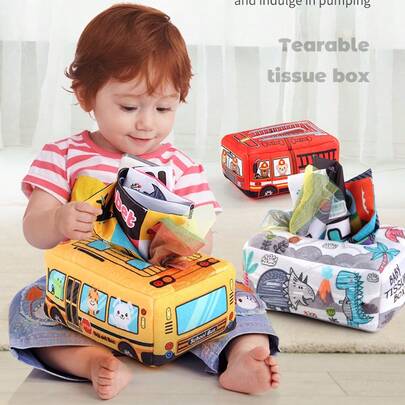 婴儿纸巾玩具，蒙特梭利玩具，适合幼儿男孩女孩，手指锻炼，耐用感官围巾，早教纸巾盒，婴儿第一份礼物