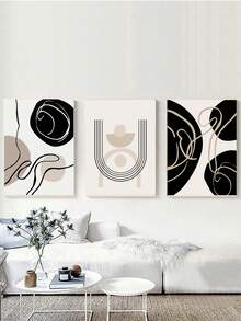 3幅/套抽像圖案無框畫，現代化纖無框畫家用 - 黑與白 - 查看 10