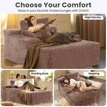Orienflex-67'' Chaise Lounge Chair Indoor, Oversized Upholstered Sofa Bed, Sleeper Couch Reading Chairs Fluffy Plush Faux Fur Cloud Sofas Couches For Living Room Sofas For Living Room Muebles Para Sala Boneless Couch - 卡其色 - 查看 3
