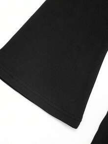 Women Long Sleeve Mini Dress Slim Sliver Eyelet Off One Shoulder Short Bodycon Dress For Daily Party Club - 黑色 - 查看 5