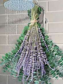 68 Eucalyptus Branches And Lavender Bouquets, Suitable For Shower Rooms, 17-Inch Upgraded Hanging Shower Flower Rack, Natural Real Eucalyptus Leaves And Lavender Branches, Aromatic Bathroom Decorations. - 綠色紫色 - 查看 1
