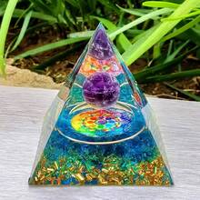 CUPIDCRYSTAL 1pc Orgon Pyramid Energy Generator, Natural Amethyst Crystal Sphere With Blue Quartz Orgone Pyramid, Protection Pyramid With Quartz Energy Points For Decor Healing Meditation