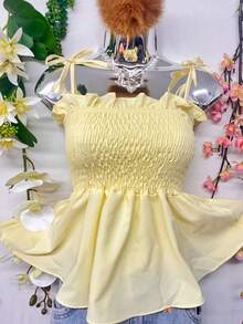 T109Crop Top With Straps And Ruffles - Amarillo claro - Ver 3