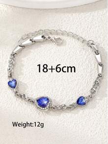 1 pieza Brazalete y aretes con cristal de zirconia en forma de corazón de color azul zafiro brillante como regalo de joyería para el Día de San Valentín para mujeres