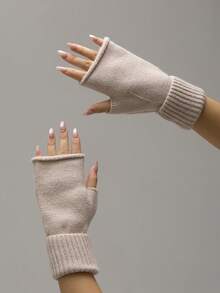 2 Paar einfarbige Acryl Fingerlose Handschuhe, modische Manschetten-Konvertible Fäustlinge für Dates, Schule, Alltag, Winter, geeignet für Büroarbeit von Frauen, einfach & vielseitig