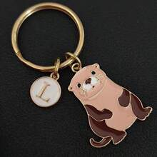 个性化水獭钥匙扣礼品，适合女孩、包包、汽车装饰、送给老师、朋友、姐妹的创意礼物之选 - 圓扣粉紅色水獺 - 查看 6