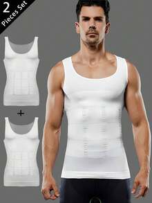 Men's 2 Pcs Compression Shirt Slimming Body Shaper Vest Gym Workout Tank Top Sleeveless Abdomen Shapewear Gynecomastia Compression Shirts, Tummy Control Undershirts - Change In Seconds