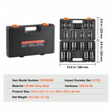 Impact Socket Set, 8 Piece, 6 Point, 1 Inch Drive, Ratcheting Tool Kit, Case - 8 piezas - 查看 7