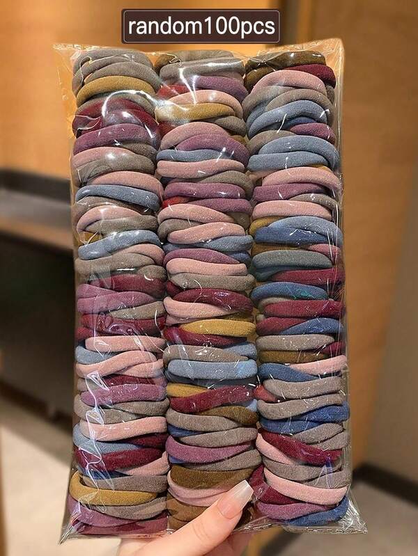 100pcs Women's Solid Color Simple Hair Scrunchies, High Elasticity No Damage, Versatile Casual Style, Women's Hair Accessories For Ponytail & Braids. Suitable For Daily Casual Wear, All Seasons, School Supplies, Autumn Accessories, Halloween Hair Decor. ,Gym Sport Outfit