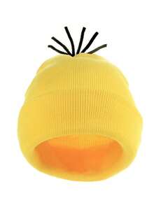 1 Stück gelbe gestrickte Mütze für Männer und Frauen, Halloween Weihnachts Kostüm, bestickte Beanie Kappe für Cosplay Rollenspiel, weich und stilvoller gelber Hut, perfekt für Partys und festliche Feiern im Herbst