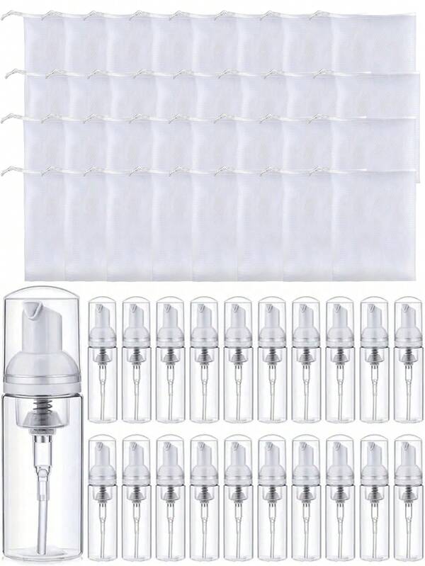 30/60ml Foam Pump Mousse Facial Cleanser Refillable Container,Equipped With Foam Mesh,Travel Dispenser Container, Mini Travel Size Soap Dispenser Foam Dispenser Bottle, Travel Hand Lotion Shampoo Cosmetics Dispenser, Pump Bottle Portable Empty Travel Bottle Travel Accessories Dormitory Necessities Back To School Supplies, Suitable For Business, Travel, School, Shopping, Beach And Other Occasions