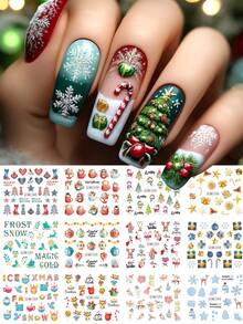 12 modele în 1 buc Crăciun și Anul Nou apă unghii decalcomanii Nail Art autocolante om de zăpadă cadou cerb fulgi de zăpadă glob de cristal stele model filigran manichiură decor unghii consumabile pentru femei și fete