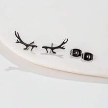 1Pair Of New Small Design Wishing Deer Antler Earrings, Fashionable, Fresh, Forest Style, Female Style, Simple, Stainless Steel, Elk Antlers, Men And Women's Models