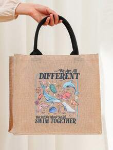 1 Pc We Are All Different Swim Together Pattern Shopping Large Beach Bag Monogrammed Gift Tote Bag For Women, Travel Gift For Man Woman Teacher Appreciation Gift