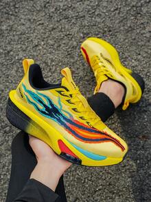 Lightweight & Breathable Running Shoes For Men & Women - Neon Green/Orange/Blue/Pink/Purple Gradient Low-Top Sneakers With Shock-Absorbing MD Outsole, Arch Support And Traction Pattern - Suitable For Gym, Marathon, Fitness, Jogging, Gymnastics, Track & Field - Comfortable Athletic Shoes