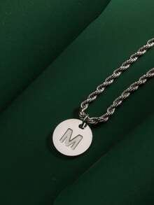 1件装时尚嘻哈风不锈钢26字母A-Z吊坠，搭配不锈钢扭链项链，适合男士日常佩戴 - 銀色 - 查看 28