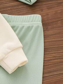 2 件女婴休闲简约“DADDY'S GIRL”字母刺绣运动衫和紧身裤套装，春秋 - 綠色 - 查看 8