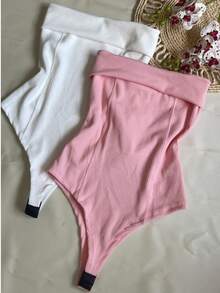 Kit Two (2) Women's Strapless Bodysuits Versatile Elegant Comfortable Spring Summer - White and Baby Pink - View 3