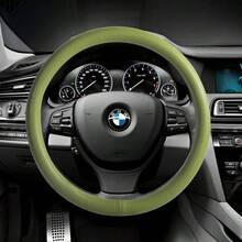Car Steering Wheel Cover, Universal 15 Inch Premium Leather Car Steering Wheel Cover, Best Grip, Perforated Design, Breathable, Non - Slip, Sweat - Absorbent, Warm In Winter And Cool In Summer Gray - Green - View 4