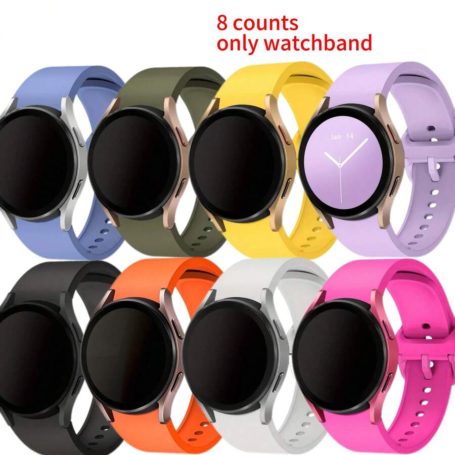 [Silicone Watch Bands] 8pcs Soft Silicone Sport Watch Bands Compatible With Samsung Galaxy Watch 7/6/5/4 Series - Adjustable, Comfortable, Fashionable, Multiple Colors (40mm-47mm), Casual Watch Accessories | Fashionable Watch Design | Secure Tang Buckle, Compatible With Samsung Galaxy Watch