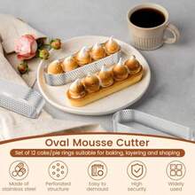 12 anillos ovalados de tarta anillo de acero inoxidable de 5 pulgadas molde de anillo antiadherente molde de anillo de tarta molde ovalado perforado molde de metal para pasteles de postre francés - Plateado - Ver 3