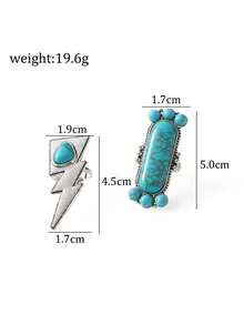 2 Pieces Adjustable Boho Style Turquoise Rings Set For Women's Everyday Wear - Lightning Model - View 7